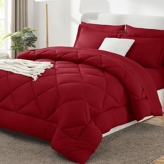 Cozy Lux Bedding Comforter Set 5 Piece, Red