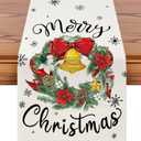 4 x Artscope Wreath Merry Christmas Table Runner, Xmas Winter Holiday Kitchen Dining Table Decoration for Christmas Home Decor 13x48 Inch-Beige