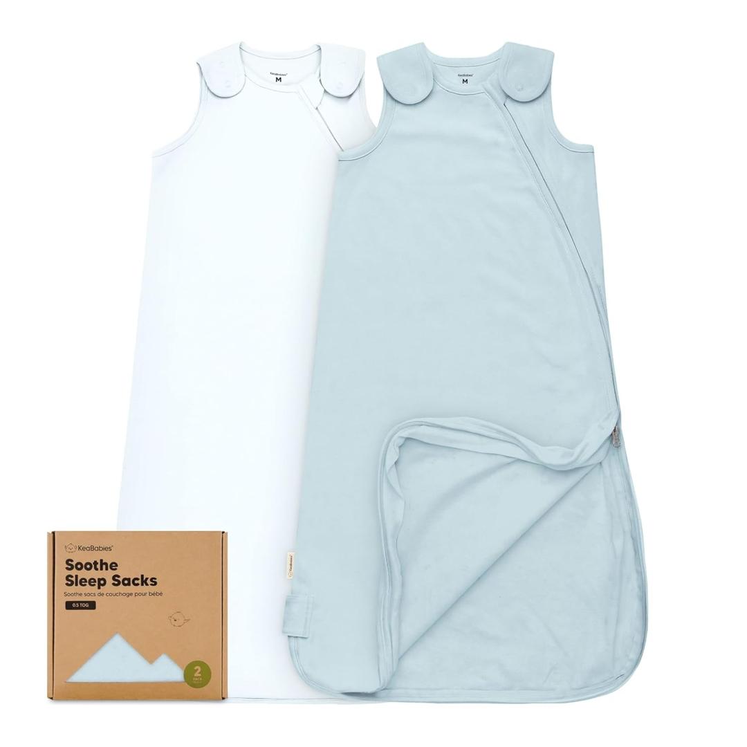 2-Pack Organic Baby Sleep Sacks, 100% Cotton - Soft & Breathable 0.5TOG Baby Wearable Blanket, Toddler Sleeping Sack 6-18 Months, Easy to Wear Transitional Swaddles for Newborns, Infants (Glacier, M)