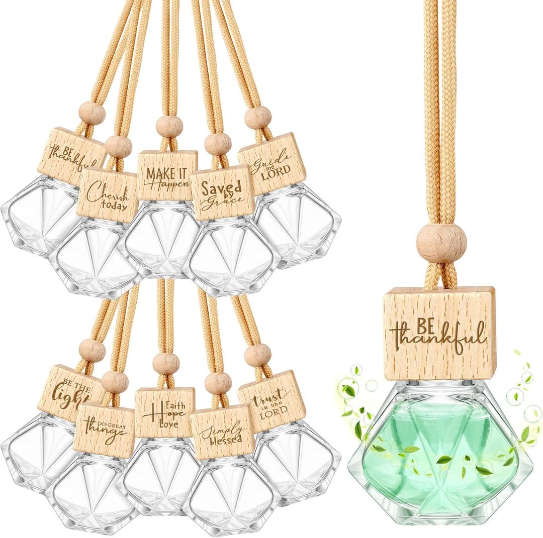 Funnymoom 10 Pcs Christian Appreciation Gifts Empty Wood Car Freshener Christian Accessories Essential Oil Car Freshener Employee Biblical Gifts for Church Women Men (Bible)