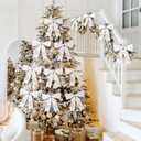 25 Pcs Christmas Tree Decorations 19.7 ft Christmas Wooden Beads Garland with 24 Pcs 7.9 x 9.8 Inches Satin Bows Wooden Beads Garland Ornaments for Xmas Tree Fence Fireplace Decorations