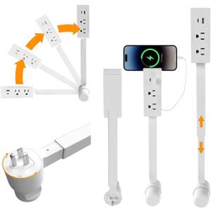 180° Rotating Extendable Outlet Extender Stick Adjustable 17-27 Inch Power Socket with 2 AC Outlets, USB-A & USB-C Ports for Hard to Reach Spaces Behind Couch, Nightstand, Desk
