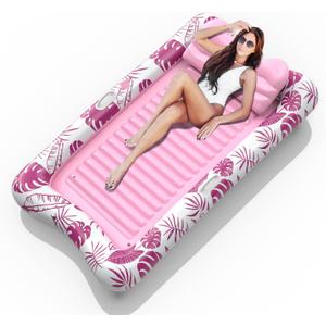 Rrtizan Inflatable Tanning Pool Rafts for Adults, 83.5" x 52.4" Adult Pool Floats with Pillow, Cup Holder & Handles, 4-in-1 Suntan Tub Raft Floatie for Pool, Backyard, Kids' Ball Pit (Pink-White)