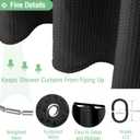 Dynamene Black Fabric Shower Curtain - Waffle Textured Heavy Duty Cloth Curtains for Bathroom, 256GSM Hotel Spa Luxury Weighted Polyester Bath Curtain Set with 12 Plastic Hooks(72Wx72H, Black)