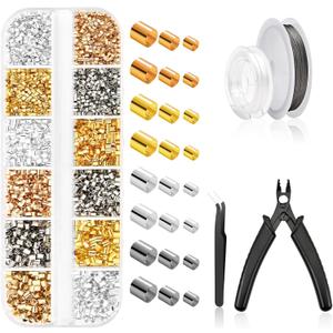 NACHLYNN 4160 Pieces Crimping Beads for Jewelry Making with Crimping Pliers Suitable for Making DIY Jewelry Such as Necklaces Earrings and Bracelets (3 Sizes 4 Colors) (Multicolor)