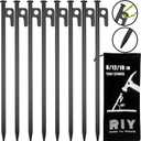 8 Pack Tent Stakes Heavy Duty 12 inch Steel Tent Pegs for Camping Unbreakable and Inflexible (Black)