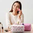 Paterr 10 Pcs Quilted Makeup Bag Bulk Cotton Floral Cosmetic Bag Women Girls Bridesmaid Gifts Cute Makeup Pouch Coquette Aesthetic Travel Toiletry Organizer(Pink Bow,6.30 x 3.94 Inches)
