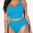 Pink Queen Women Racerback Ruched Crop Top High Waisted Bikini Sets 2 Piece Swimsuit Bathing Suit 2026 (X-Large, Blue)