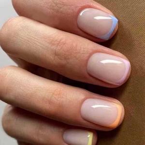 Square Press on Nails Short Fake Nails French Acrylic Full Cover False Nails for Women and Girls 24PCS (Multicolour)