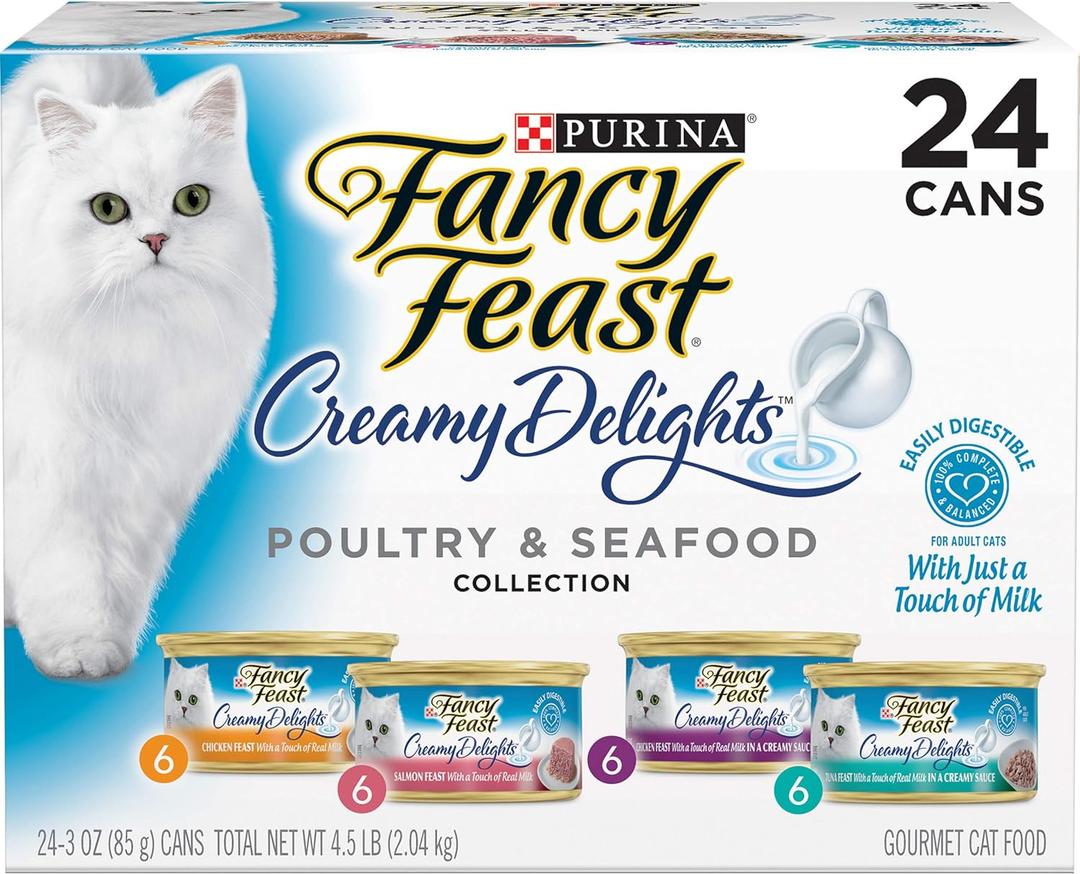 Purina Fancy Feast Wet Cat Food Variety Pack, Creamy Delights Poultry & Seafood Collection - (Pack of 24) 3 oz. Cans (EXP 07/31/26)