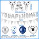 Duraaamo Welcome Home Decorations Yah! You Are Home Banner with Confetti Balloons Heart Balloons Pennant Flag Family Housewarming Baby Shower Military Army Back Party Supplies Decor(Navy Blue)