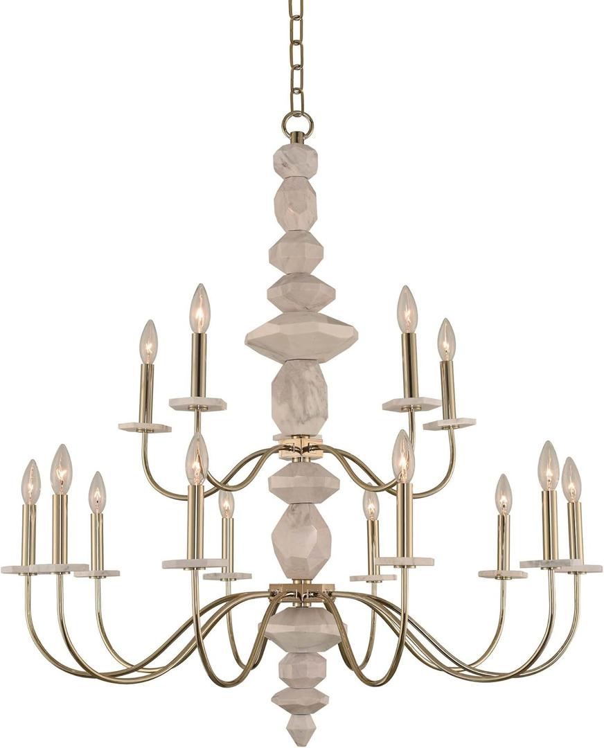 Kalco Lighting Kalco 304852CG Transitional 15 Light Chandelier from Carrara Collection in Gold, Champ, Gld Leaf Finish, Multicolor