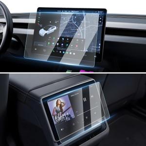 [Upgrade] 2 Pack Screen Protector for Tesla Model Y Juniper 2025~2026 / 2024~2025 2026 Model 3 Highland Screen Protector 15.4-Inch Front & 8-Inch Rear Touchscreen Tempered Glass Tesla Juniper Accessories