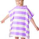 TBEZY Toddler Bath Towel Poncho Thick Cotton Striped Beach Towels for Kids Gifts (2-6, Purple)