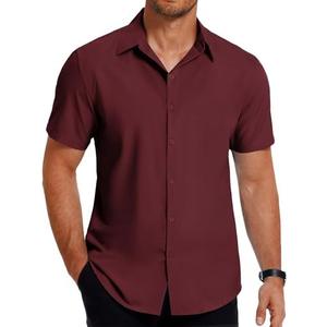 COOFANDY Men's Dress Shirts Short Sleeve Button Down Shirt Business Casual Wrinkle Free Summer Shirts, L