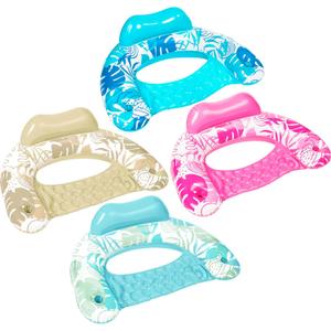 SLOOSH Inflatable Pool Floats Adult, 3 Pack Pool Chairs with Cup Holders,Blow up Floats Chair,Hammock Noodle Mat Leaves Design for Summer Water Fun Swimming Party Beach,Blue, Cyan, Pink, Champagne