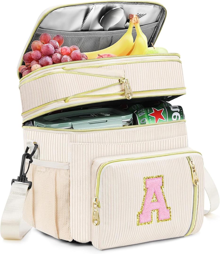 Personalized Initial Lunch Box for Women, Insulated Lunch Bag 16L Leakproof Cooler Lunchbox, Mother's Day Adult Lunch Bag with Strap Gifts for Women, Wife, Mom & Friends for Work, Picnic, Travel A