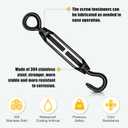 Chumia 16 Pcs M6/5/4 Turnbuckle Hook and Eye 304 Stainless Steel Heavy Duty Turnbuckle for Cables Wire Rope Tension Sun Shade Railing Sail Hardware Hanging DIY String Light Tent(M-Four,Black)