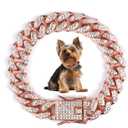 Cuban Dog Chain Collars, Rose Gold Crystal Pet Necklace, Metal Pet Necklace with Safety Buckle Lock, for Small Medium Large Dogs Cats (8 Inch)