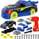 Coogam Take Apart Racing Car with Electric Screwdriver Tool, Fine Motor Skill Toy Car Construction Set STEM Building Learning Game with Light and Sound Gifts for Year Old Boys and Girls