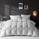 L LOVSOUL Goose Feather Down Fiber Comforter Queen Size, 100% Organic Cotton Fabric Duvet Insert,1200TC,750+FP, Hotel Collection, All Season Light Grey Bedding Comforters with 8 Tabs