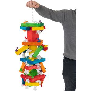Featherland Paradise - Knots N Blocks - XXL Bird Toy - Parrot Toys - Bird Toys for Parrots, Macaws, Cockatoos, Very Large Birds, Big Beaks