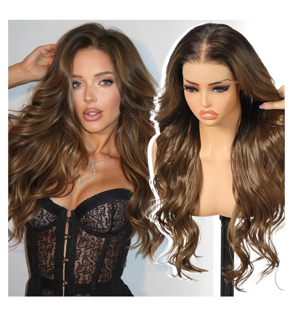 KOME Brown Synthetic Lace Front Wig,13×6 Curly HD Lace Glueless Wig for Women Daily Use 24IN(4/27)