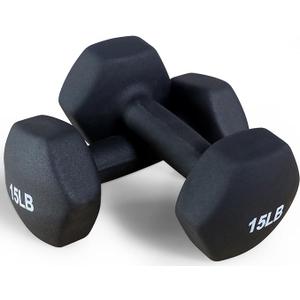 Fitvids Neoprene Dumbbell Hand Weights, Anti-Slip, Anti-roll, Hex Shape Balck, 15lbs pair