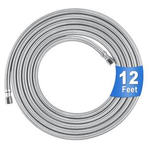 Refrigerator Water Line Kit 12FT, 1Plusselect Premium Stainless Steel Braided Ice Maker Water Line with 1/4 Inch Compression Fittings, Food Grade PEX Inner Hose Tube for Fridge Ice Maker