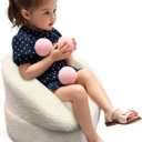 Mini Toddler Chair Comfy 1-2 Years Old - 17.3'' Compact Kids Couch with Carry Handle, Soft Teddy Plush Baby Chair, Washable Cover & Sturdy Design for Nursery & Playroom - White