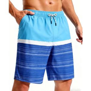 Mens Swim Trunks with Mesh Lining Quick Dry Bathing Suits Swimming Board Shorts 7"/9" with Pockets (Blue, L)