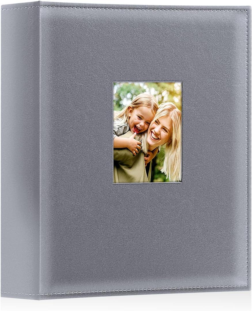 Ywlake Photo Album 4x6 400 Pockets, Leather Photo Albums Holds 400 Vertical Pictures Only Grey