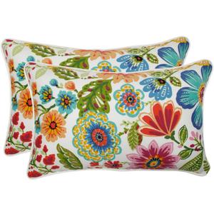 Pillow Perfect Bright Floral Indoor/Outdoor Accent Throw Pillow Plush Fill, Weather, and Fade Resistant, Lumbar - 11.5" x 18.5", Blue/Purple Gregoire 2 Count