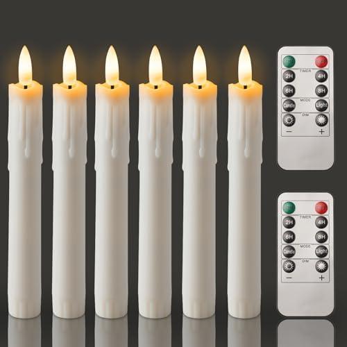 Homemory 7 Inches Flameless Taper Candles with Remote Timer, Short Led Candlesticks with 3D Flickering Light, Battery Operated Candles with Lifelike Flame for Wedding Home Xmas Decor, White, 5 Pcs