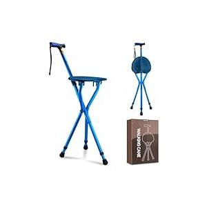 Cane with Seat Folding Lightweight,Walking Stick Height Adjustment,Cane Chair for Seniors Balance Supports Up to 330 Pounds,Anti-Slip Walking Stick for Elderly Men, Disabled Without Pen Rook On Sticks