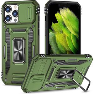 Case for iPhone 13 Pro Phone Case iPhone 13 Pro Case with Kickstand Ring Holder, with Camera Cover, with Magnetic Car Mount Function, for iPhone 13 Pro (Olive Green)