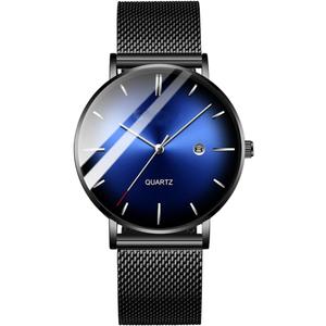 Men's Fashion Minimalist Wrist Watch Waterproof Watches Simple Ultra Thin Watches Analog Quartz Date with Stainless Steel Mesh Band