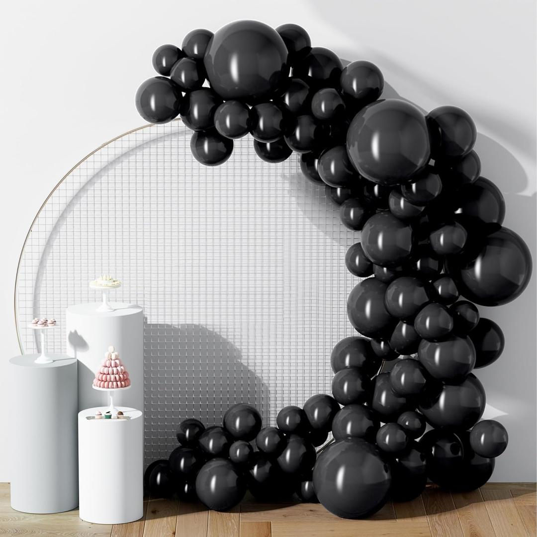 2 x DECOCKRAT 130PCS Black Balloons, Latex Balloons Different Sizes 18/12/10/5 Inch, Helium Balloons with Ribbon, Party Balloon Set for Birthday Wedding Graduation Anniversary Baby Shower Decorations.
