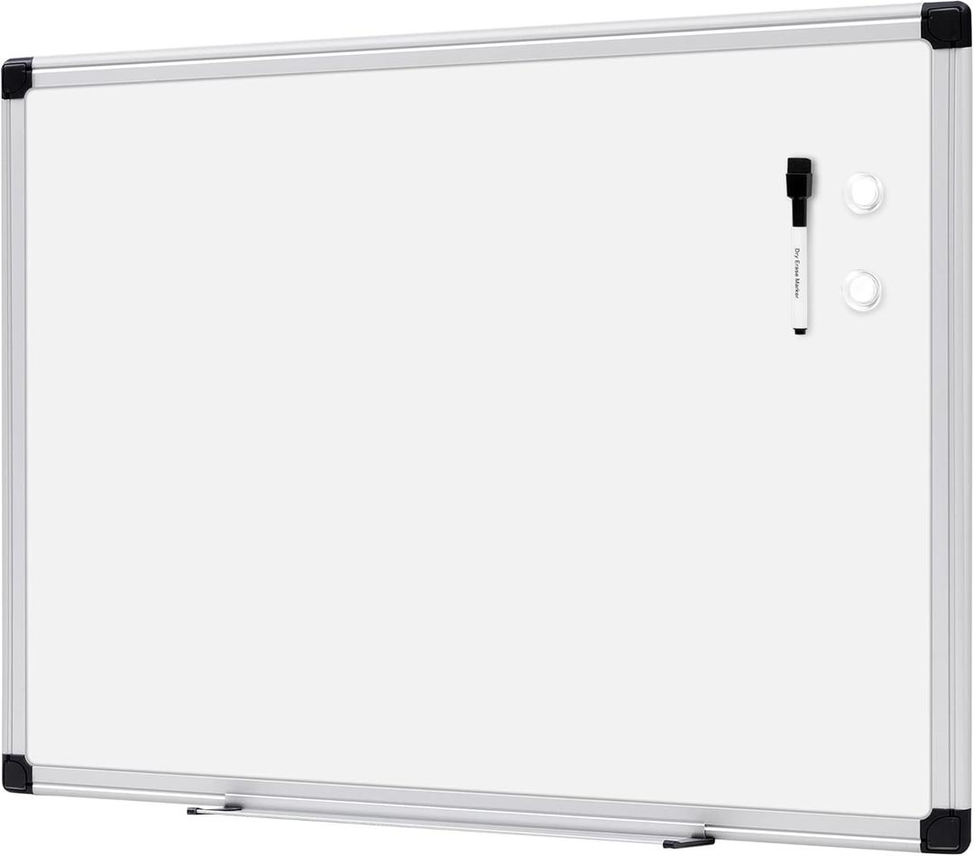 Amazon Basics Magnetic Dry Erase Whiteboard, 24" x 18", Aluminum Frame, Silver/White, Presentation Board for Writing Notes