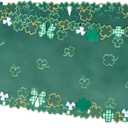 Chlophy St Patricks Day Table Runner 72 inch Embroidered Clover Shamrock St Patricks Day Table Runner Green Cutwork St Patricks Table Runner Spring Kitchen Dining Table Decoration