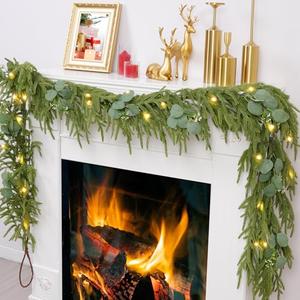 Waipfaru 9ft Christmas Norfolk Pine Garland，Realistic Christmas Decoration，Artificial Faux Cedar Garland for Table Fireplace Wall Home Decoration
