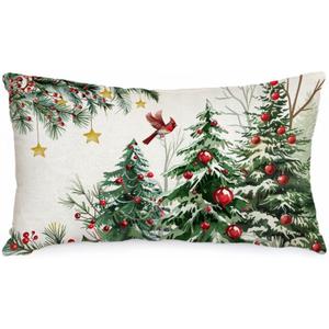 AACORS Christmas Pillow Cover 12X20 Inch Red Baubles Christmas Tree Bird Stars Decoration Holiday Farmhouse Winter Pillow Case for Sofa Couch Decor AA616-12