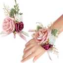 Blush Pink Wrist Corsage Wristlet and Boutonniere Set for Wedding Bridesmaid Mother Grandmother for Bridal Shower Wedding Artificial Roses Flower Prom
