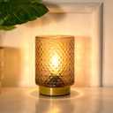 Battery Operated Lamp with Timer, Small Table Lamp with LED Bulb, Glass Cordless Lamps Bedside Battery Operated Lamp for Living Room, Entryway Diamond Design-Amber (Diamond-Amber)