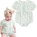 Simplee kids Baby Girls Romper Sleeveless Summer Outfits Rompers baby rompers girl Floral Pattern Button One Piece Outfit (6-12 Months, Bb-blue-yellow Floral)