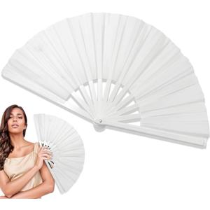Boots on The Ground Fan,13inch Large Rave Fan PoppingFan Clacking Fans for Line Dancing,Line Dance Popping Fans,HandFans for Women Foldable,Portable for Outdoor,Wedding,Party,Decoration(White)