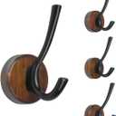 kuaima Coat Hooks Wall Mount, Round Walnut Wood Wall Hanger with Metal Double Hooks, Towel Robe Hooks Heavy Duty, Small, 4 Pcs