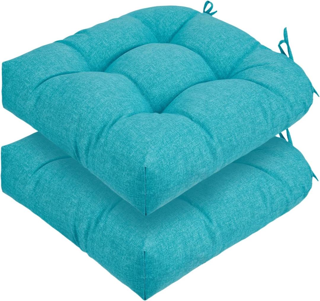 FUNHOME Tufted Patio Chair Cushions Set of 2,Rounded Back 19 x19x5 Inch,Water Resitant Outdoor Seat Cushion with Ties,Fade Resistant Wicker Chair Cushion for Garden Furniture(Dots Blue)