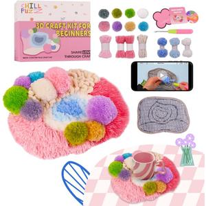 ChillFuzz Latch Hook Kits for Adults - Kids Crochet Kit for Beginners Arts and Craft Kit Moss Rug Coaster Pink Origin