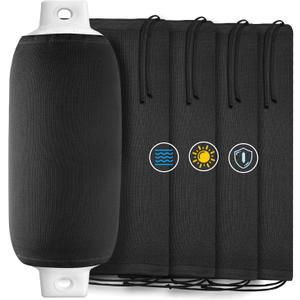 Boat Fender Covers 9 x 26, Boat Bumper Covers Durable Marine Fender Covers fit Most Cylindrical Fender & Bumper, 4 Pack Black (Cover Only)